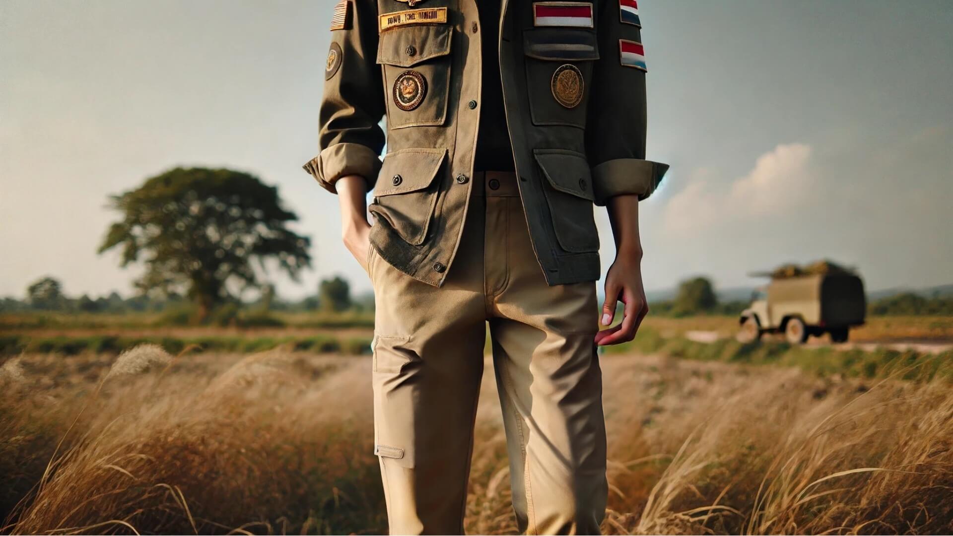 Person in chinos standing outdoors