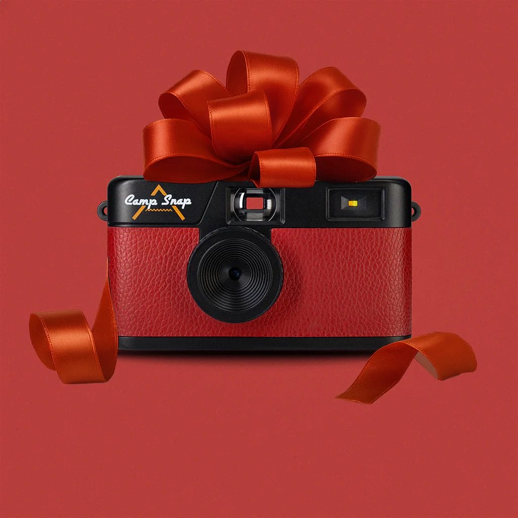 Red camera with bow decoration