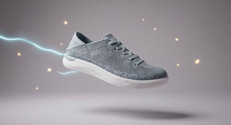 Gray sneaker floating with light effects