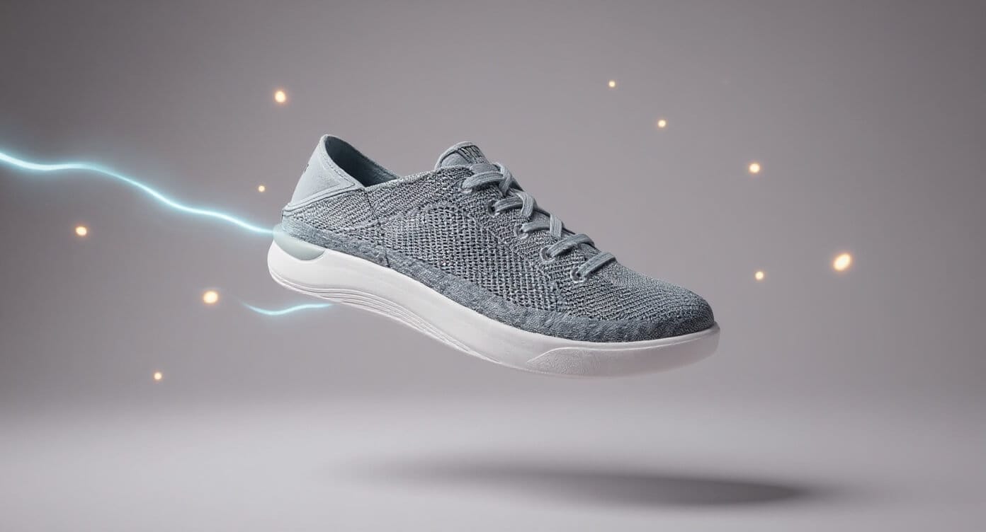 Gray sneaker floating with light effects